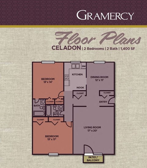 2 Bedroom 2 Bath Floor Plan at Gramercy, Carmel
